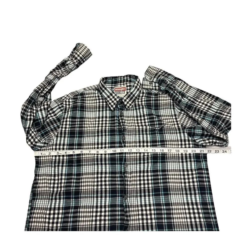 Wrangler Shirt Men Blue White Plaid Button Up Dress Casual Long Sleeve Sz M - Picture 4 of 6